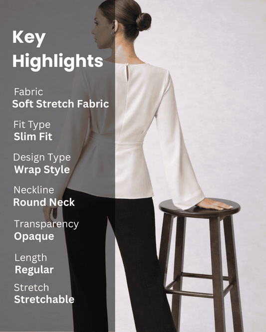 Noeiko Ivory Wrap-Style Slim Fit Top