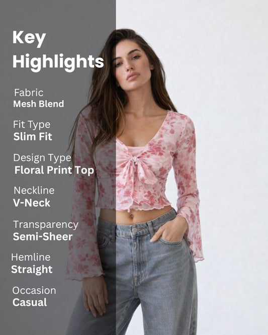 Noeiko Floral Mesh Slim-Fit Top