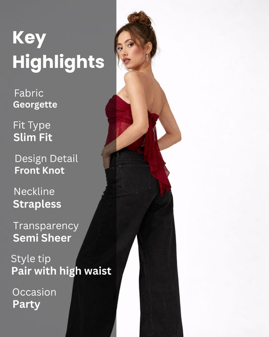 Noeiko Wine Knot Strapless Georgette Top