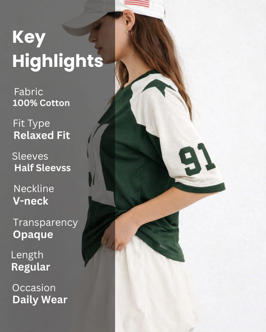 Noeiko Varsity 91 V-Neck Graphic Cotton T-Shirt