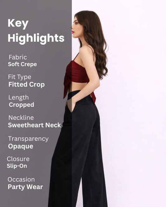 Noeiko Wine Knot-Front Crop Top