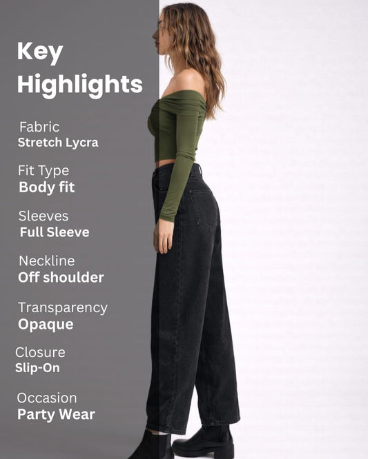 Noeiko Olive Allure Off-Shoulder Crop Top