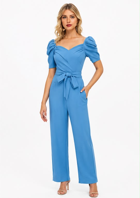 Noeiko Blue Belle Women's Puff Sleeve Jumpsuit