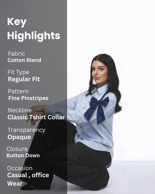 Noeiko Pinstripe Bow Detail Office Shirt