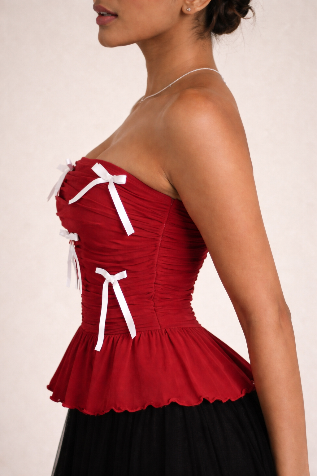 Noeiko Ruby Ribbons Strapless Peplum Top