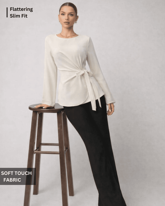 Noeiko Ivory Wrap-Style Slim Fit Top