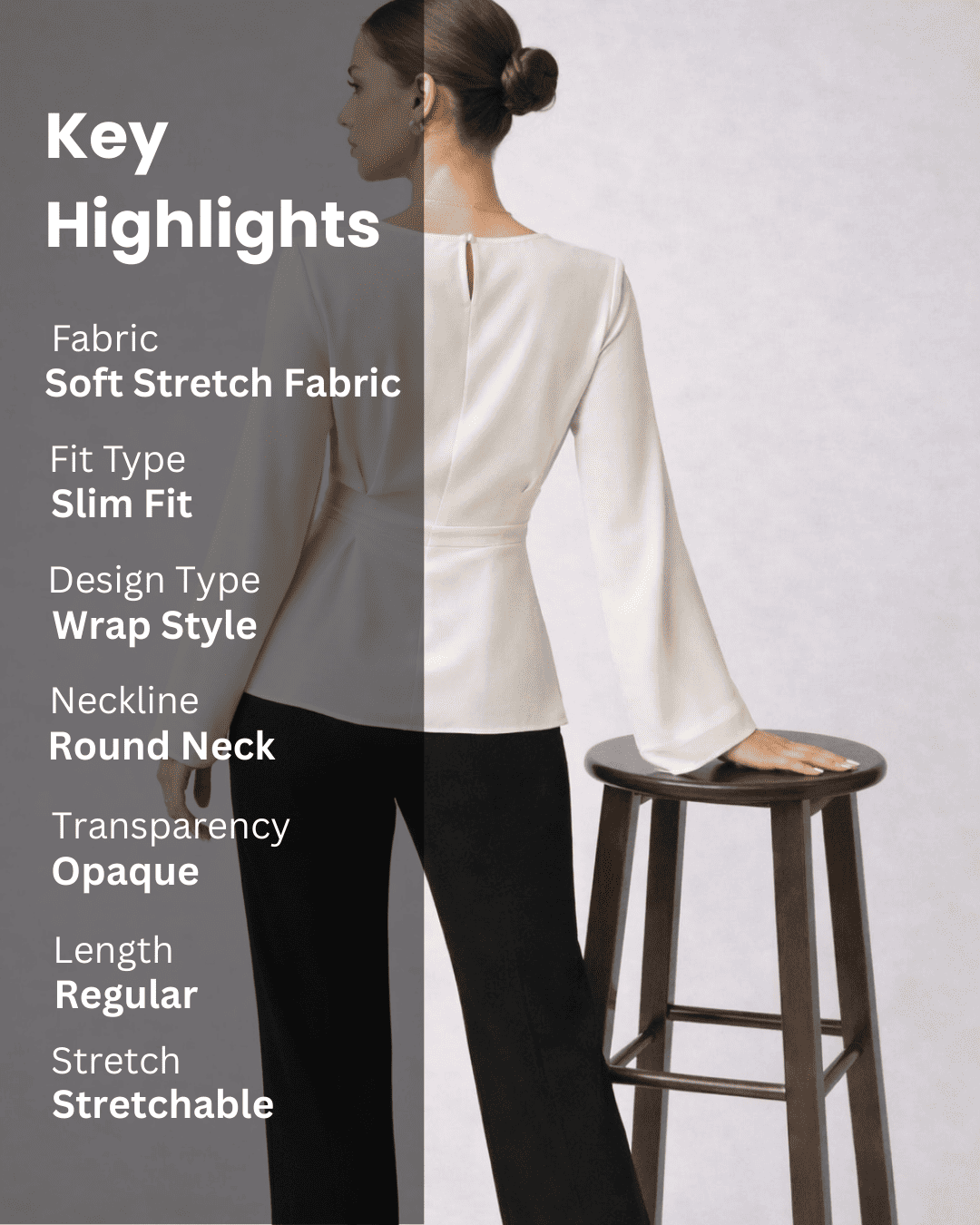 Noeiko Ivory Wrap-Style Slim Fit Top