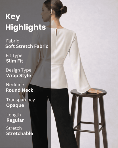 Noeiko Ivory Wrap-Style Slim Fit Top