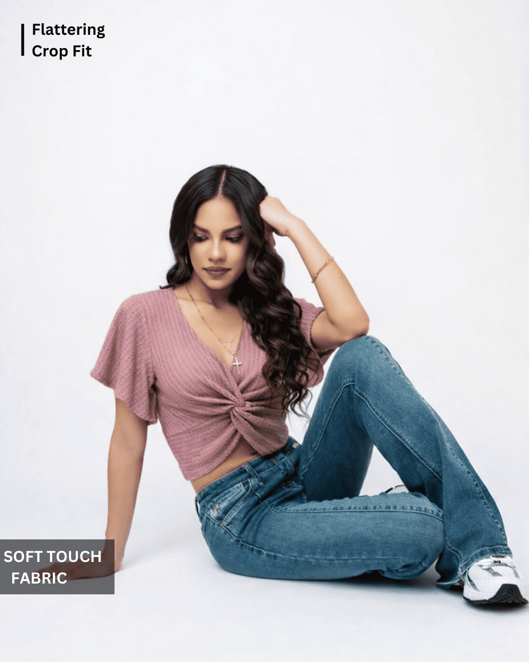 Noeiko Twist Front V-Neck Crop Top