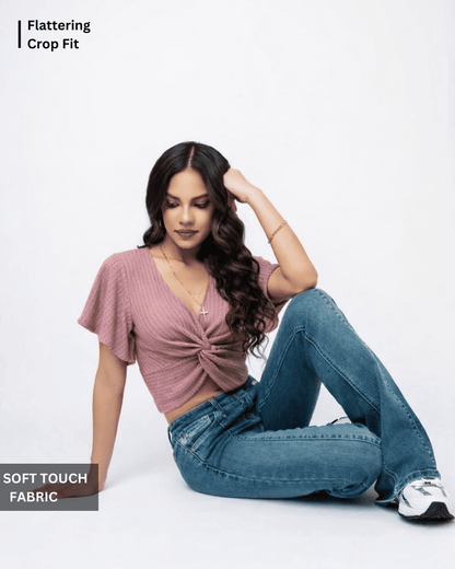 Noeiko Twist Front V-Neck Crop Top