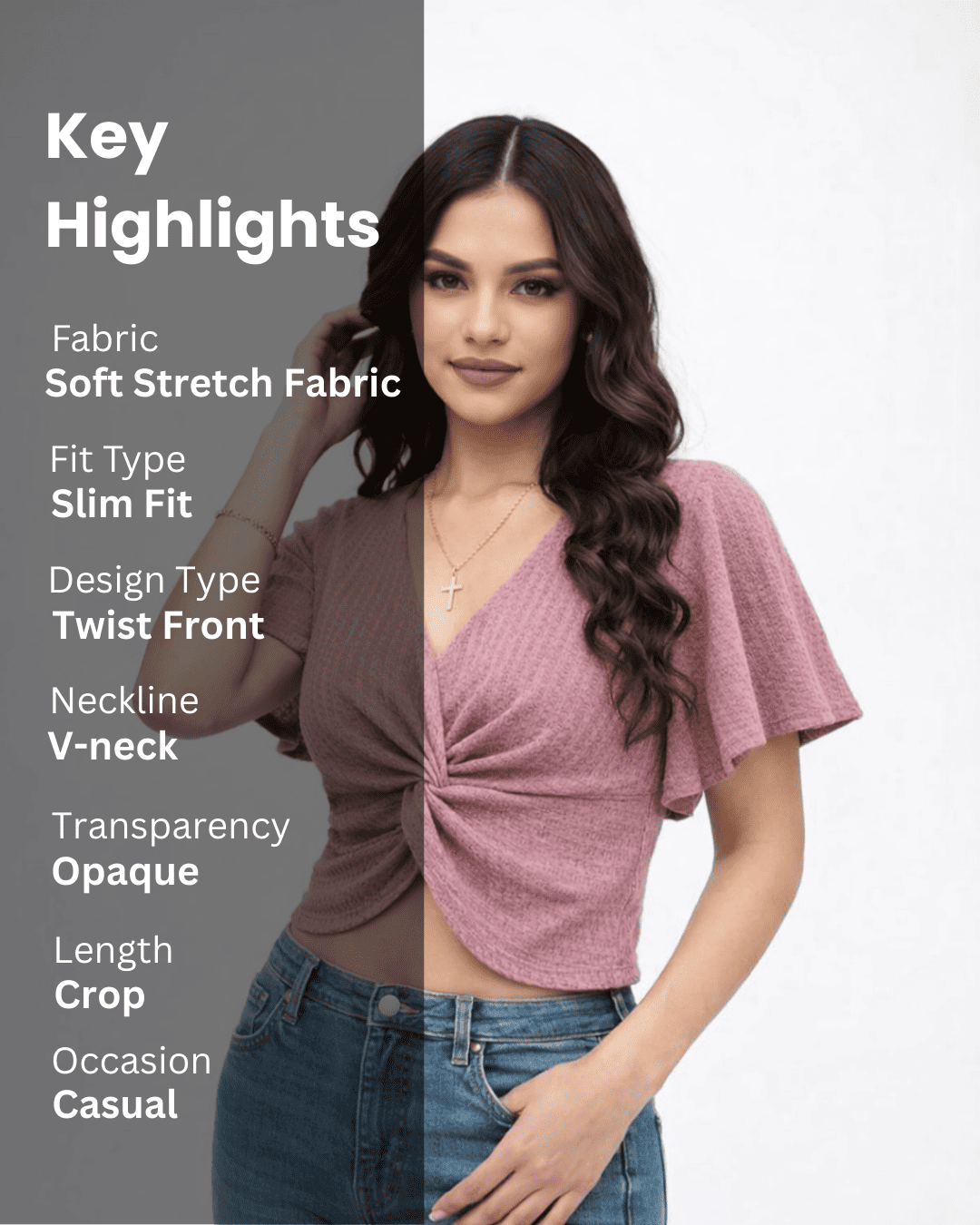 Noeiko Twist Front V-Neck Crop Top