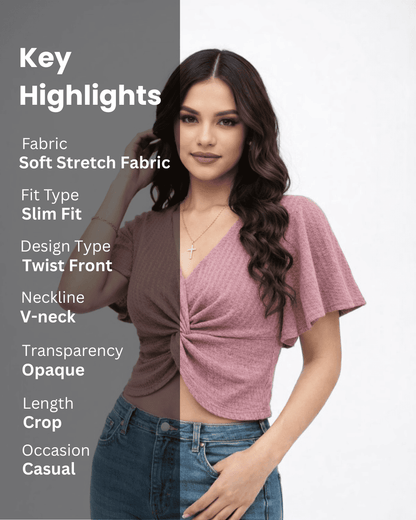 Noeiko Twist Front V-Neck Crop Top