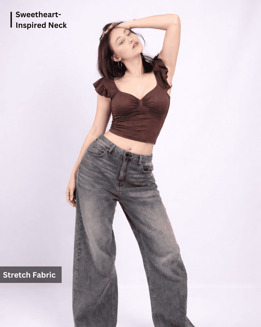 Noeiko Ruched Sweetheart Neck Crop Top