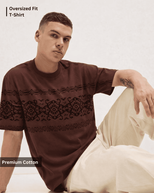 Noeiko Brown Patterned Oversized T-Shirt