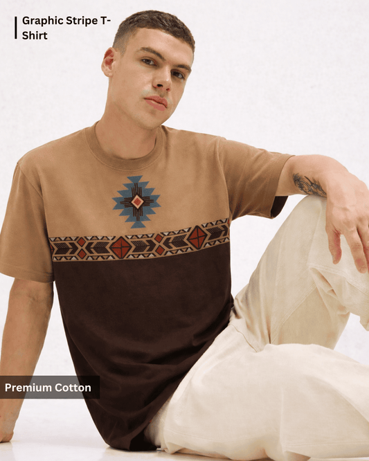 Noeiko Two-Tone Tribal Graphic Oversized T-Shirt