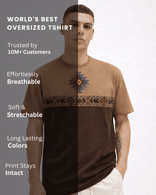 Noeiko Two-Tone Tribal Graphic Oversized T-Shirt
