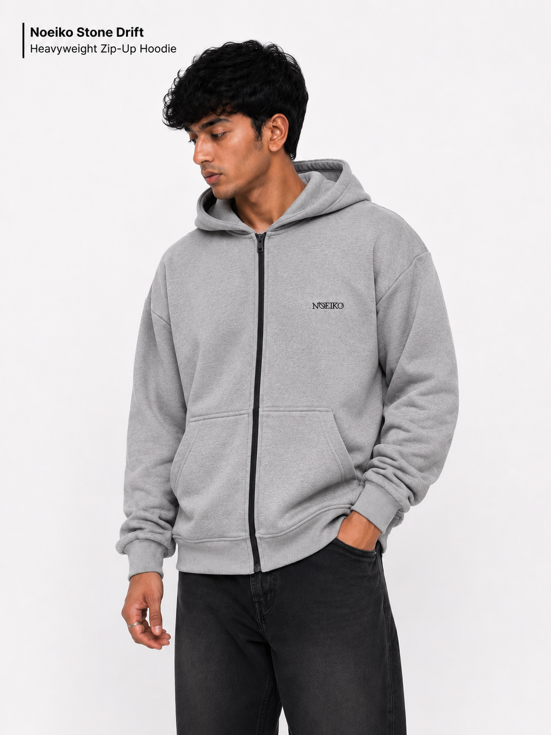 Noeiko Urban Ash Grey – Premium Heavyweight Unisex Zip-Up Cotton Fleece Hoodie