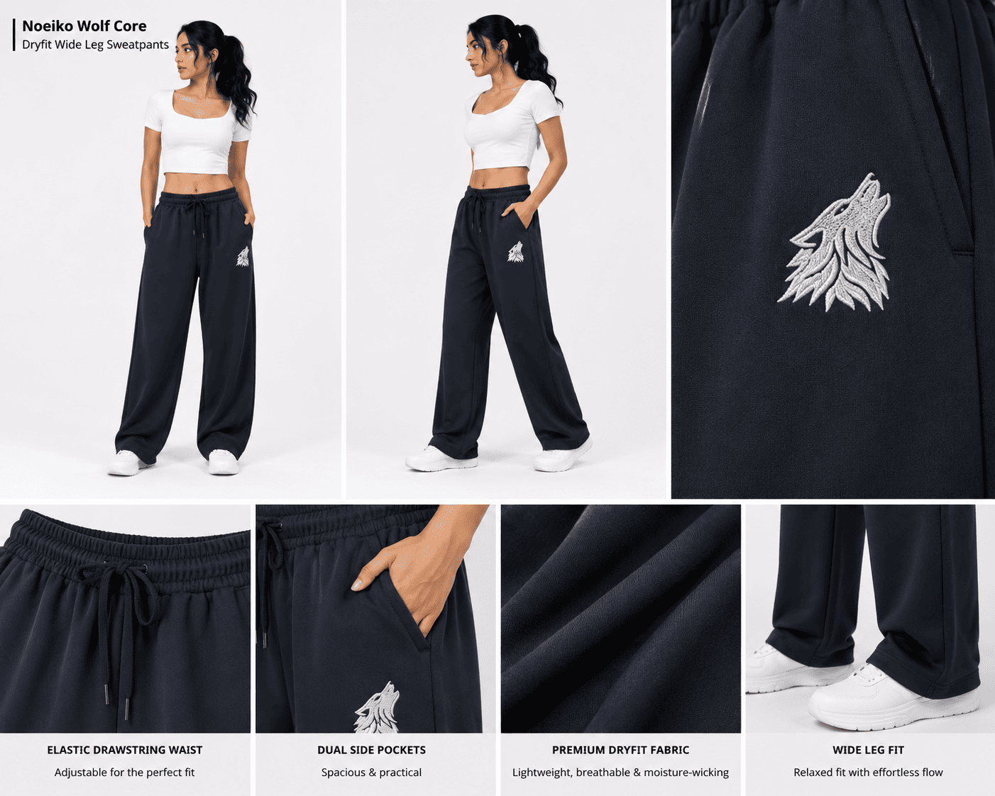 Noeiko – Wolf Motion Midnight Navy Wide Leg Sweatpant Premium DryFit Lowers