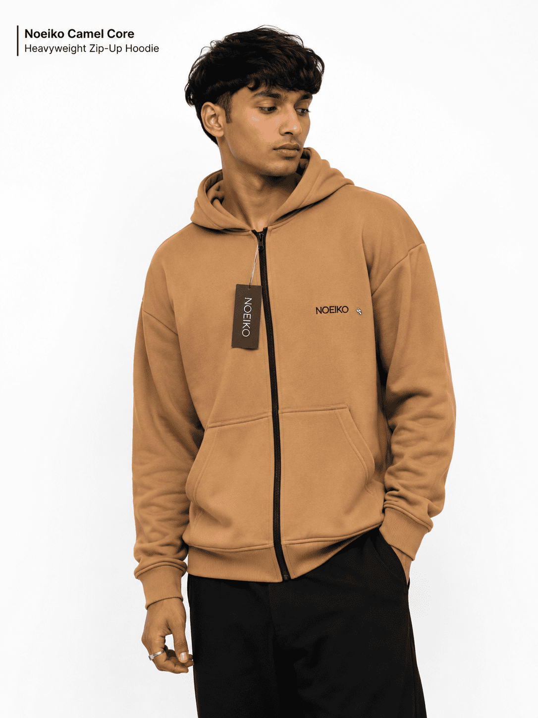 Noeiko – The Camel Core Heavyweight Unisex Zip-Up Cotton Fleece Hoodie