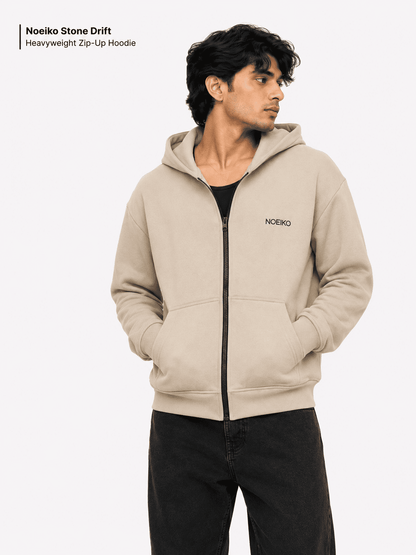 Noeiko Stone Drift – Premium Heavyweight Unisex Zipper Cotton Fleece Hoodie