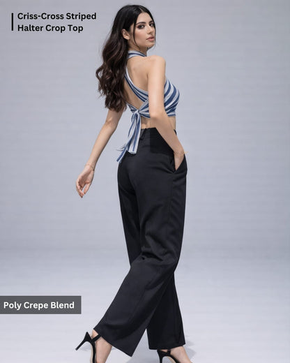 Noeiko Criss-Cross Halter Neck Crop Top