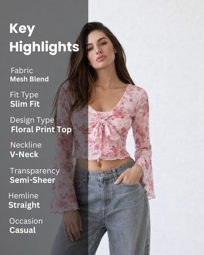 Noeiko Floral Mesh Slim-Fit Top