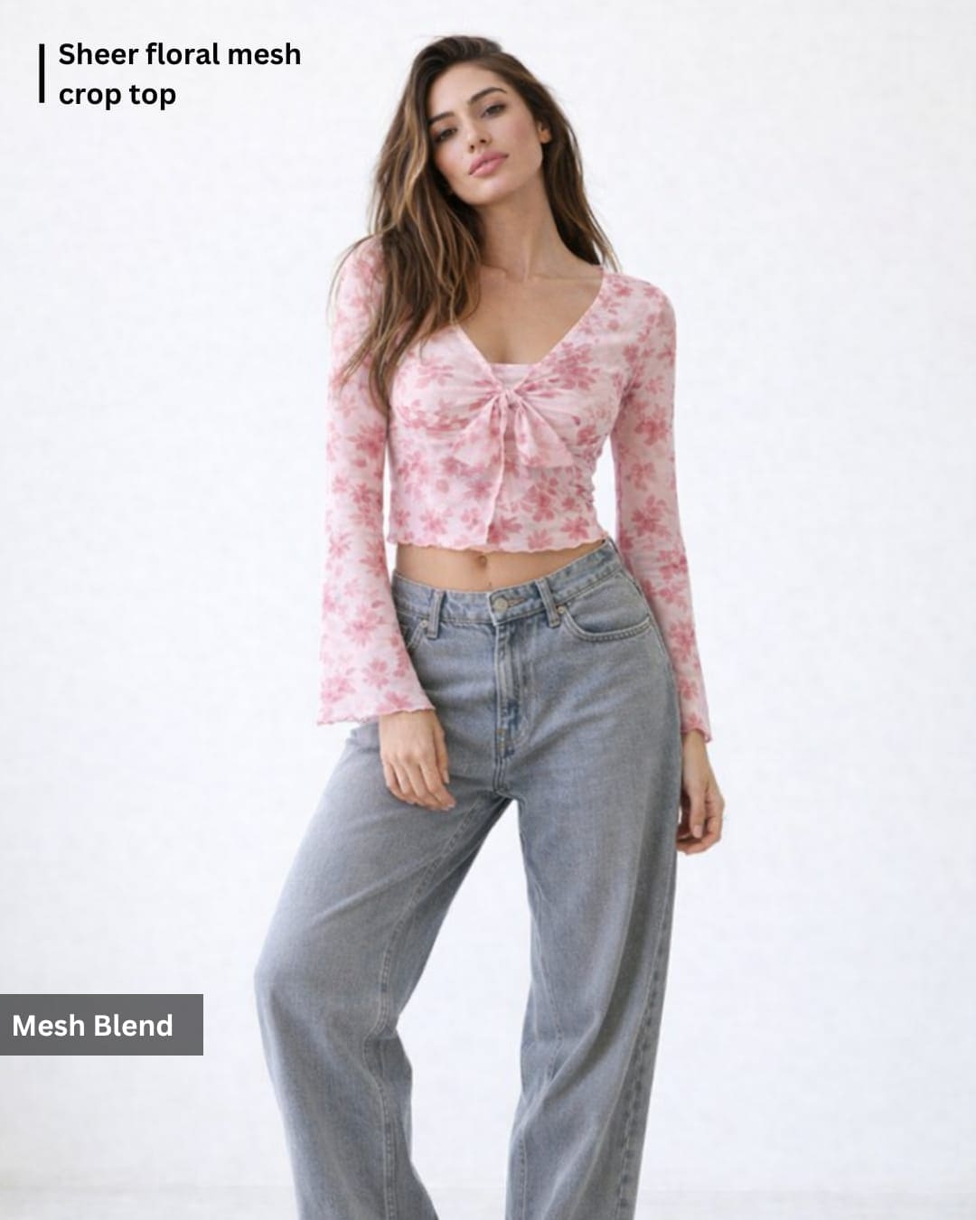 Noeiko Floral Mesh Slim-Fit Top