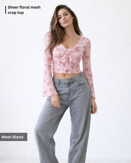 Noeiko Floral Mesh Slim-Fit Top