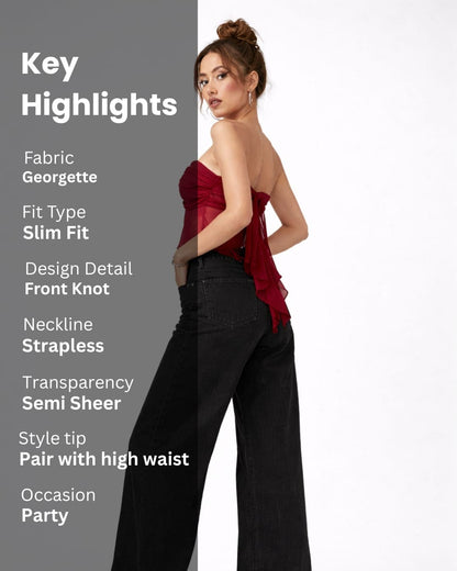 Noeiko Wine Knot Strapless Georgette Top