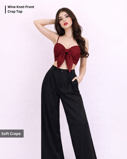 Noeiko Wine Knot-Front Crop Top