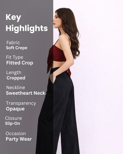 Noeiko Wine Knot-Front Crop Top