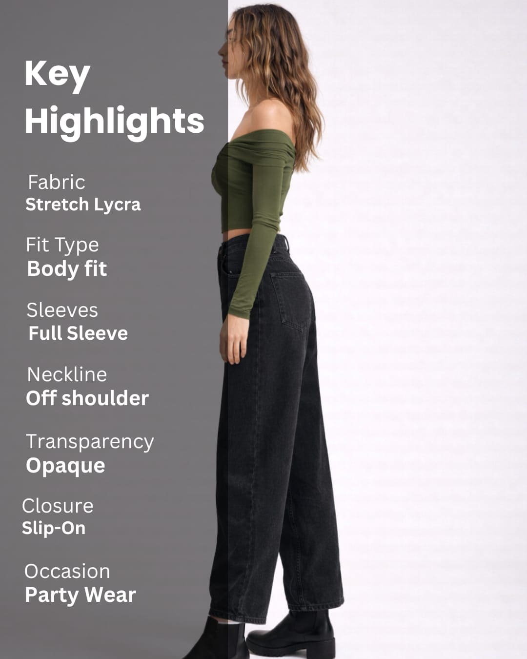 Noeiko Olive Allure Off-Shoulder Crop Top