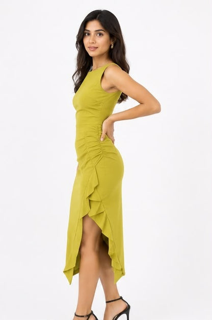 Noeiko Pistachio Kiss Ruched Midi Dress for Women