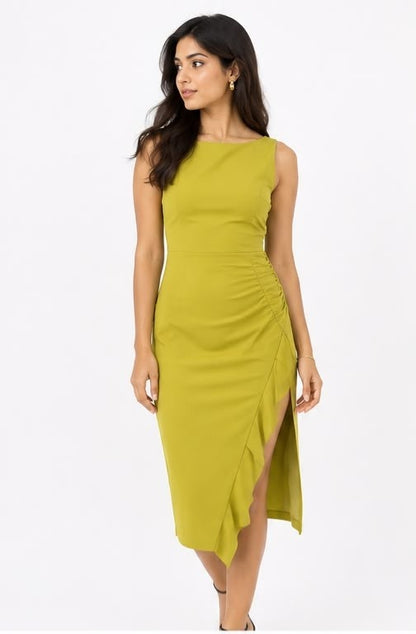 Noeiko Pistachio Kiss Ruched Midi Dress for Women