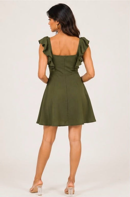 Noeiko Matcha Muse Ruffle Sleeve Fit & Flare Mini Dress for Women