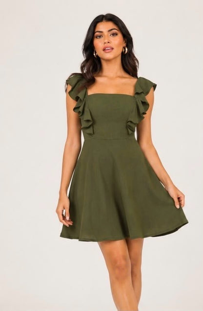 Noeiko Matcha Muse Ruffle Sleeve Fit & Flare Mini Dress for Women