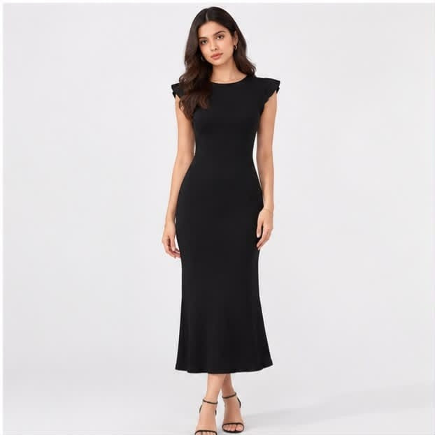 Noeiko Black Cherry Women's Black Crepe Midi Dress
