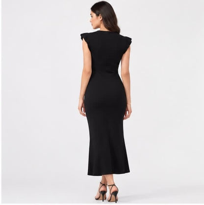 Noeiko Black Cherry Women's Black Crepe Midi Dress