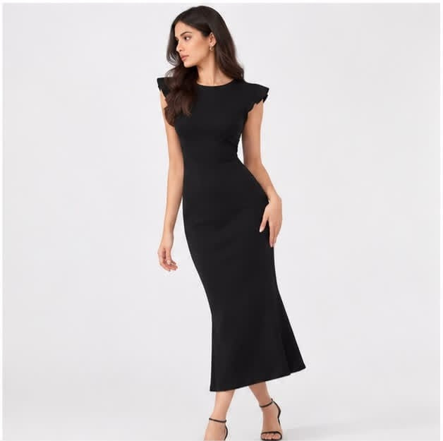 Noeiko Black Cherry Women's Black Crepe Midi Dress