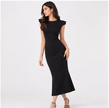 Noeiko Black Cherry Women's Black Crepe Midi Dress