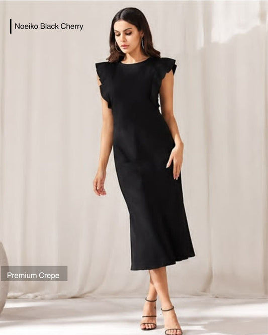 Noeiko Black Cherry Women's Black Crepe Midi Dress