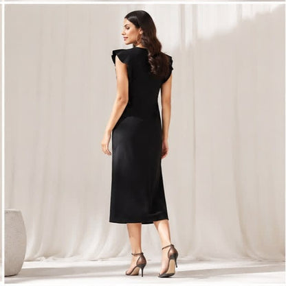 Noeiko Black Cherry Women's Black Crepe Midi Dress