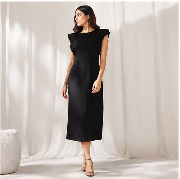 Noeiko Black Cherry Women's Black Crepe Midi Dress