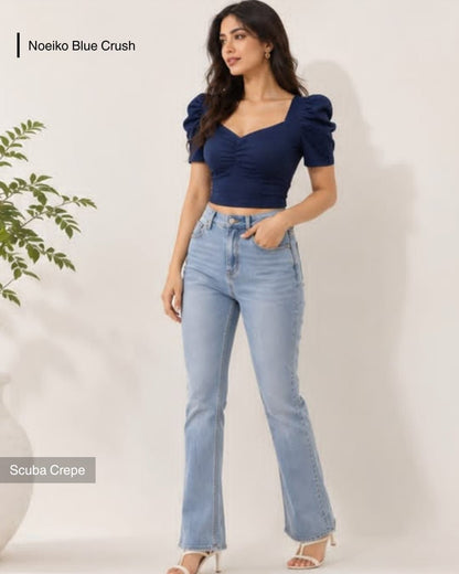 Noeiko Blue Crush Women's Navy Blue Puff Sleeve Crop Top