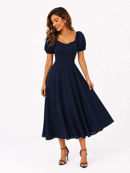 Noeiko Twilight Twirl Navy Blue Midi Dress for Women