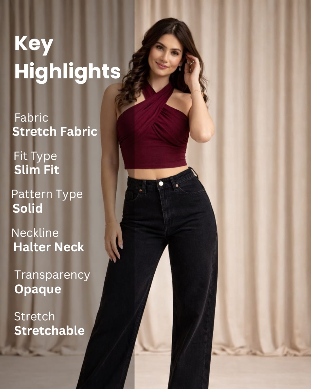 Noeiko Halter Neck Stretch Crop Top