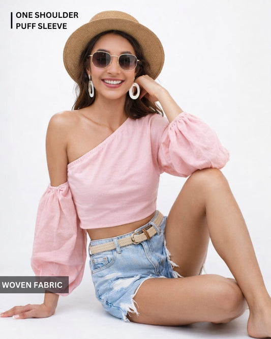 Noeiko Blush One-Shoulder Crop Top