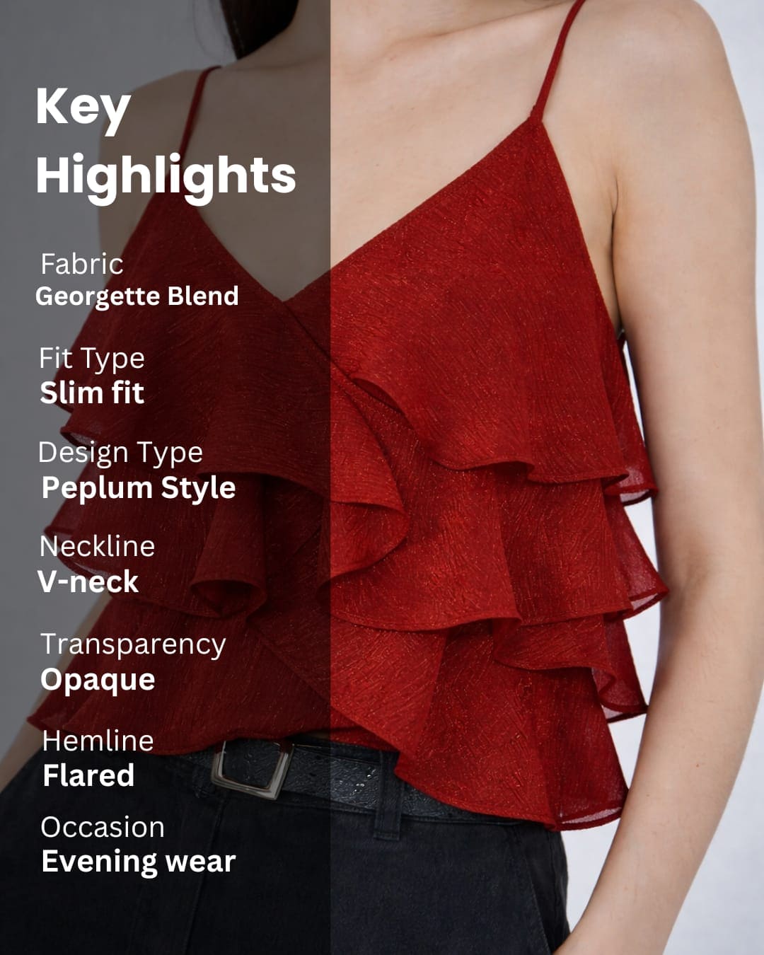 Noeiko V-Neck Peplum Georgette Top