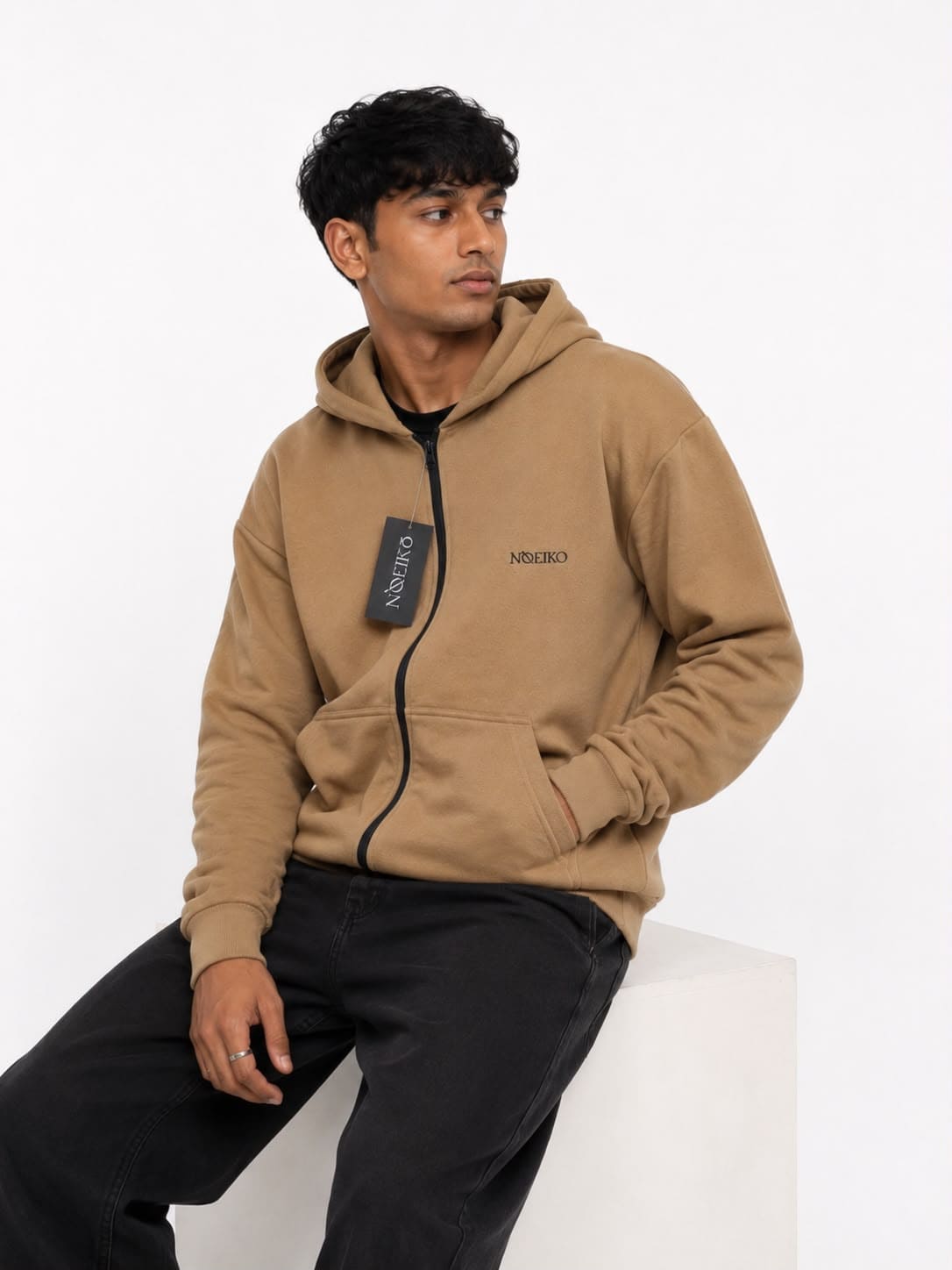 Noeiko – The Camel Core Heavyweight Unisex Zip-Up Cotton Fleece Hoodie