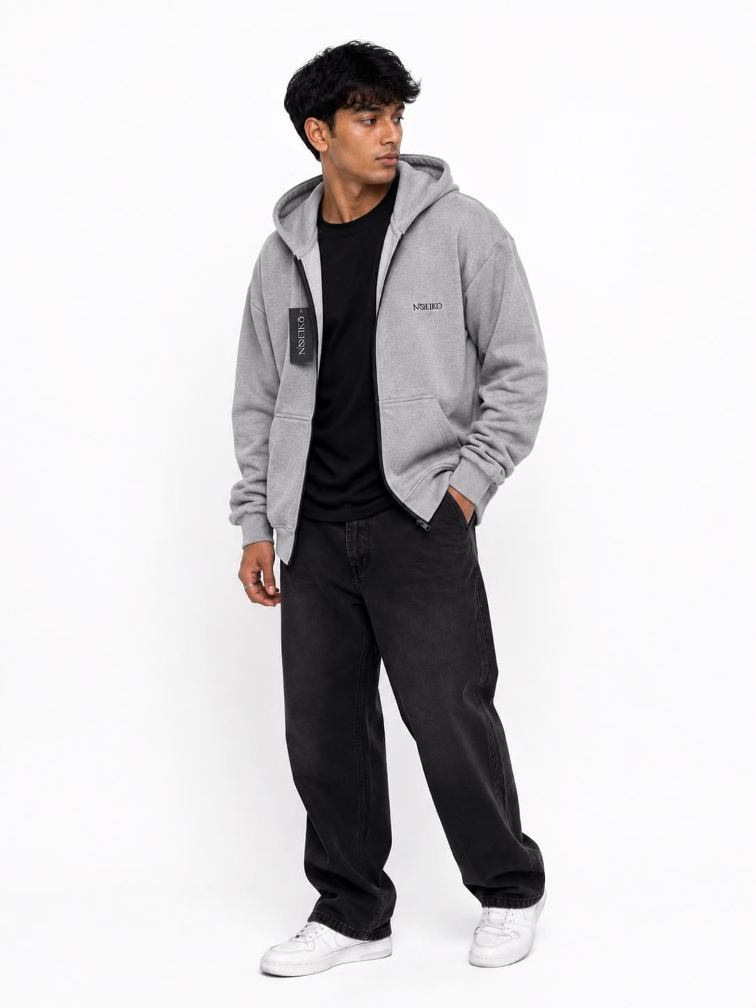 Noeiko Urban Ash Grey – Premium Heavyweight Unisex Zip-Up Cotton Fleece Hoodie